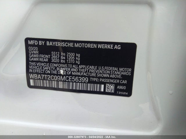 2021 BMW 7 Series, VIN: WBA7T2C09MCE56399