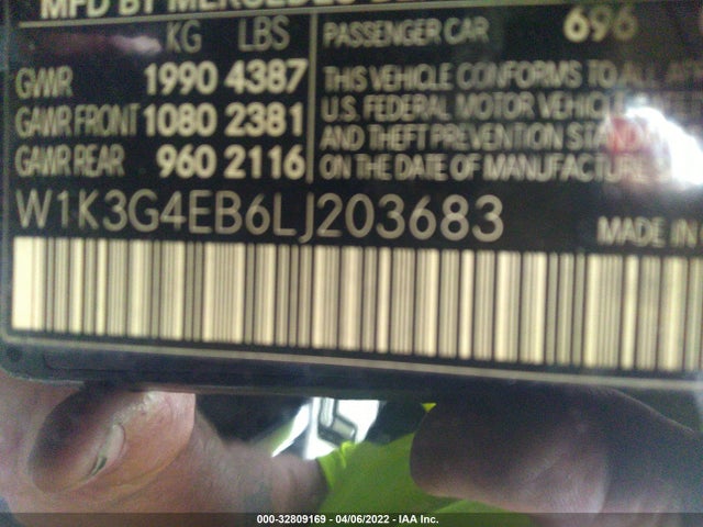 2020 Mercedes-Benz A-Class, VIN: W1K3G4EB6LJ203683