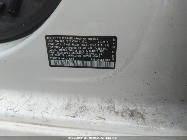 1VWBT7A37HC049902 Volkswagen Passat 1.8t Se