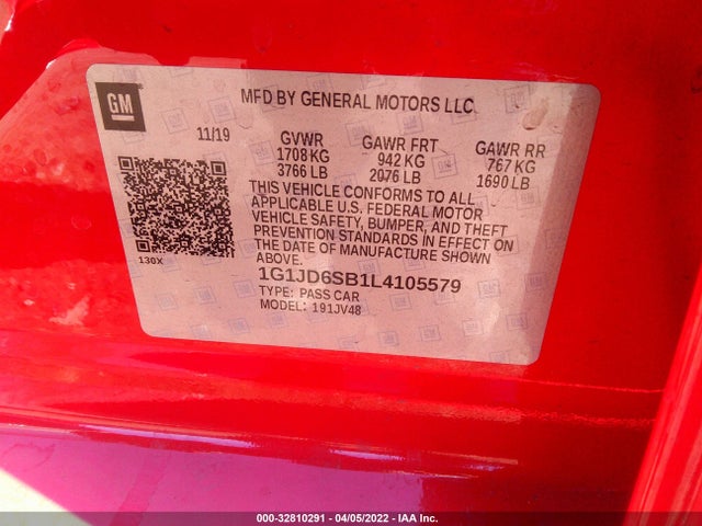 2020 Chevrolet Sonic, VIN: 1G1JD6SB1L4105579