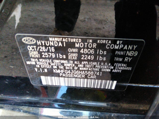 2017 Hyundai Azera, VIN: KMHFG4JG6HA588741