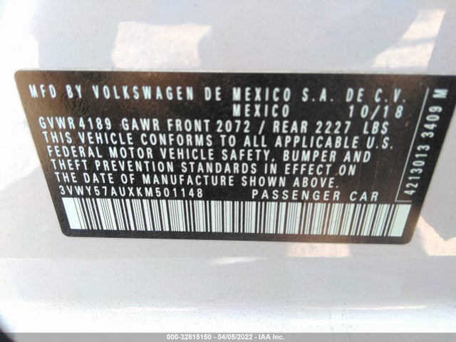 2019 Volkswagen Golf, VIN: 3VWY57AUXKM501148