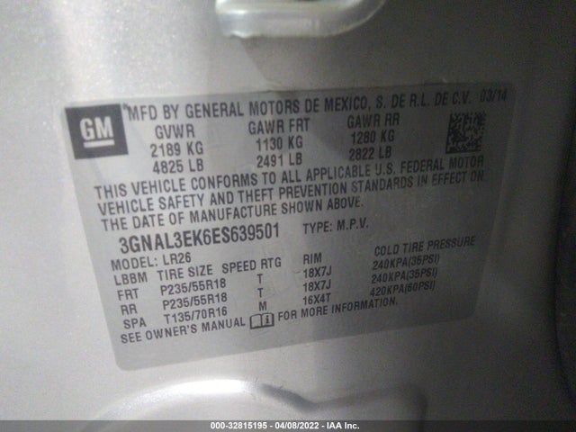 2014 Chevrolet Captiva Sport, VIN: 3GNAL3EK6ES639501