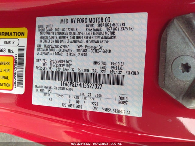 2017 Ford Mustang, VIN: 1FA6P8JZ4H5527027