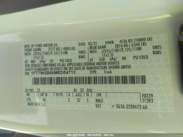 2021 Ford F-250, VIN: 1FT7W2B66MED04713