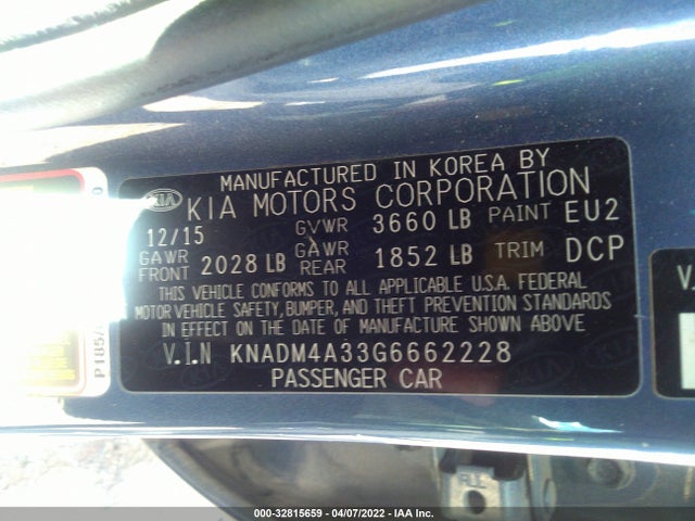 2016 Kia Rio, VIN: KNADM4A33G6662228