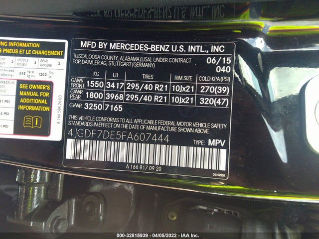 4JGDF7DE5FA607444 Mercedes-Benz Gl-class Gl 550
