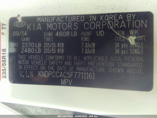 2015 KIA SPORTAGE EX VIN: KNDPCCAC5F7711161
