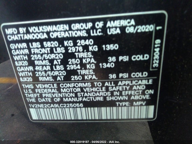 2020 Volkswagen Atlas, VIN: 1V2NE2CA9LC225056