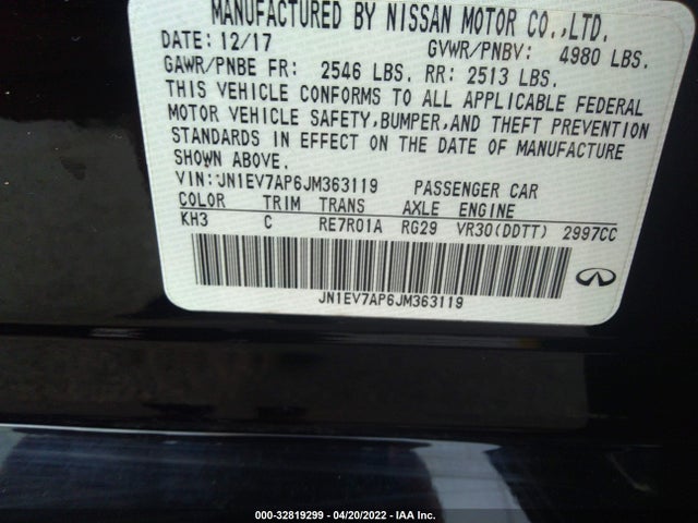Продажа на аукционе авто 2018 Infiniti Q50 3.0t Luxe, vin: JN1EV7AP6JM363119, номер лота: 32819299