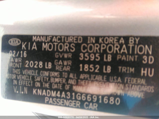 2016 Kia Rio, VIN: KNADM4A31G6691680