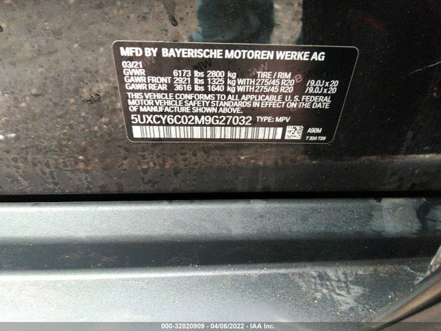 2021 BMW X6, VIN: 5UXCY6C02M9G27032