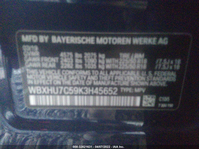 2019 BMW X1, VIN: WBXHU7C59K3H45652