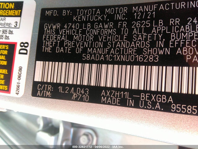 2022 Lexus ES, VIN: 58ADA1C1XNU016283