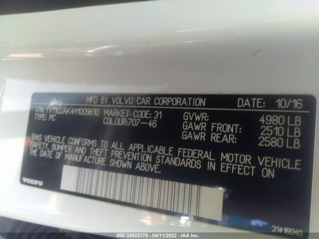 2017 Volvo S90, VIN: YV1102AK4H1009610