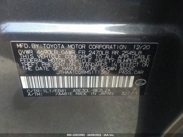 2021 Lexus IS, VIN: JTHAA1D28M5111387