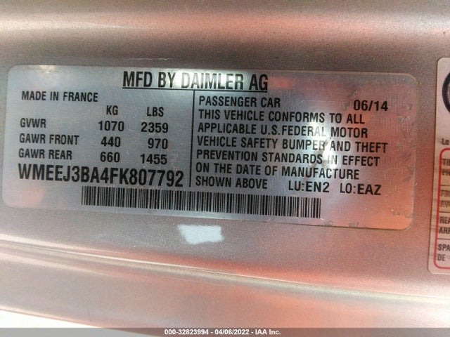 2015 Smart Fortwo, VIN: WMEEJ3BA4FK807792