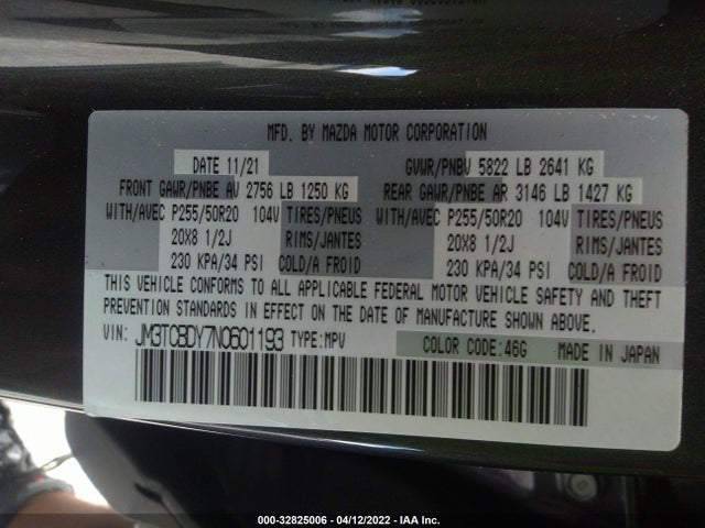 2022 Mazda CX-9, VIN: JM3TCBDY7N0601193