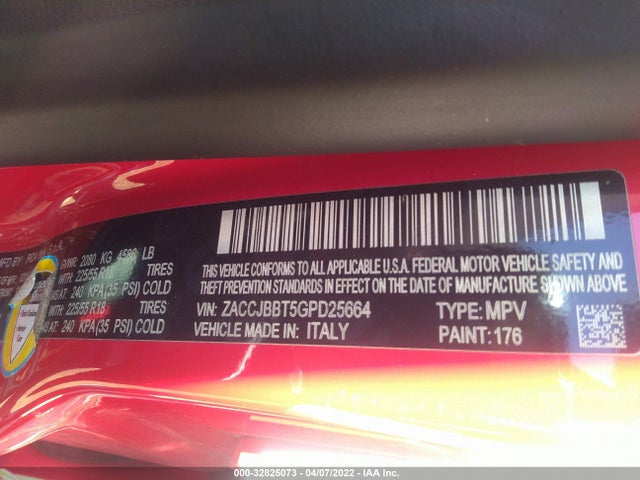 2016 Jeep Renegade, VIN: ZACCJBBT5GPD25664
