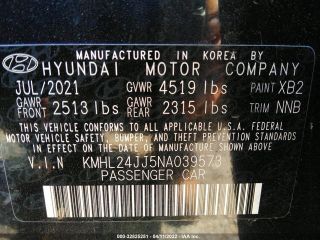 2022 Hyundai Sonata, VIN: KMHL24JJ5NA039573