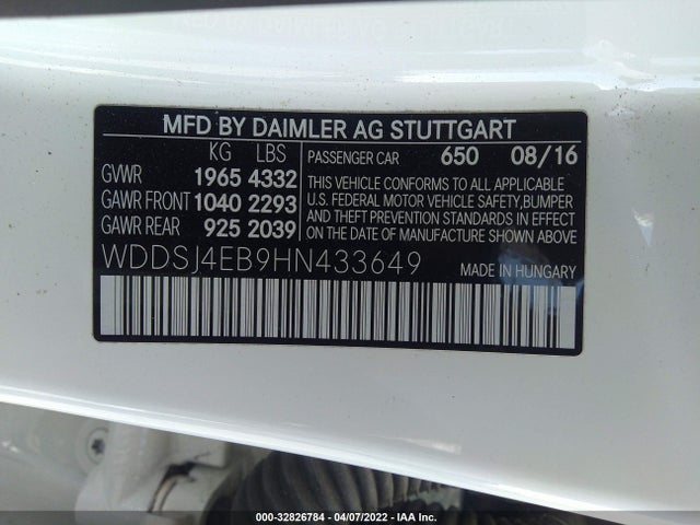 2017 Mercedes-Benz CLA-Class, VIN: WDDSJ4EB9HN433649