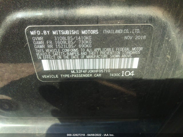 2019 Mitsubishi Mirage, VIN: ML32F4FJ0KHF05710