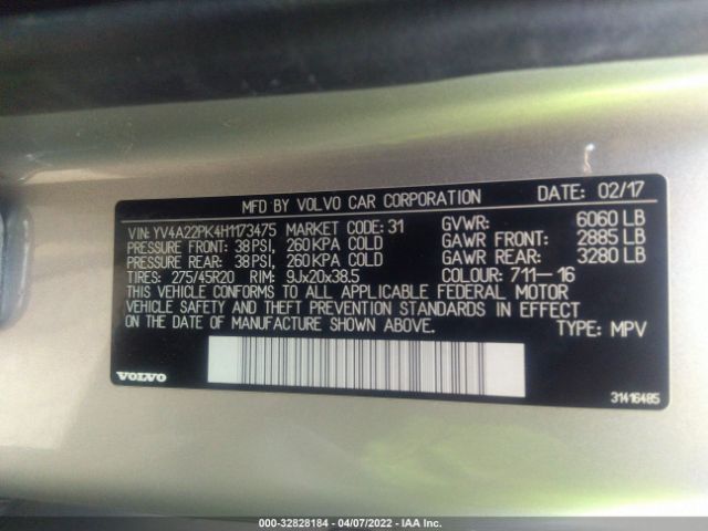 YV4A22PK4H1173475 Volvo Xc90 Momentum