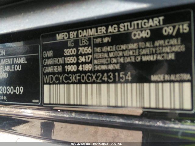 2016 Mercedes-Benz G-Class, VIN: WDCYC3KF0GX243154
