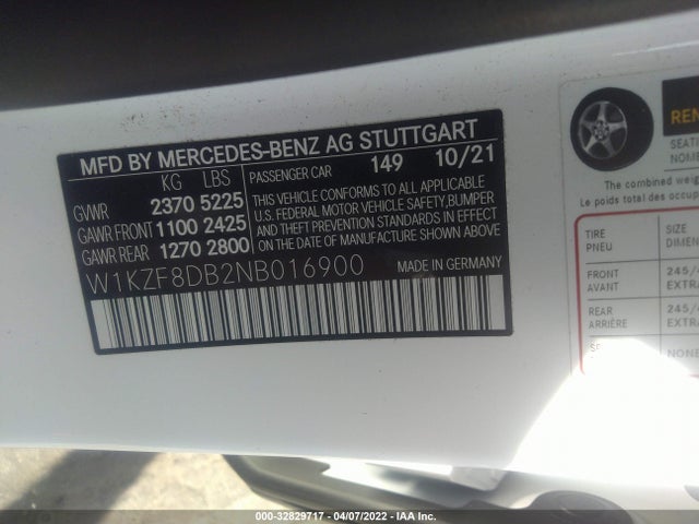 2022 Mercedes-Benz E-Class, VIN: W1KZF8DB2NB016900