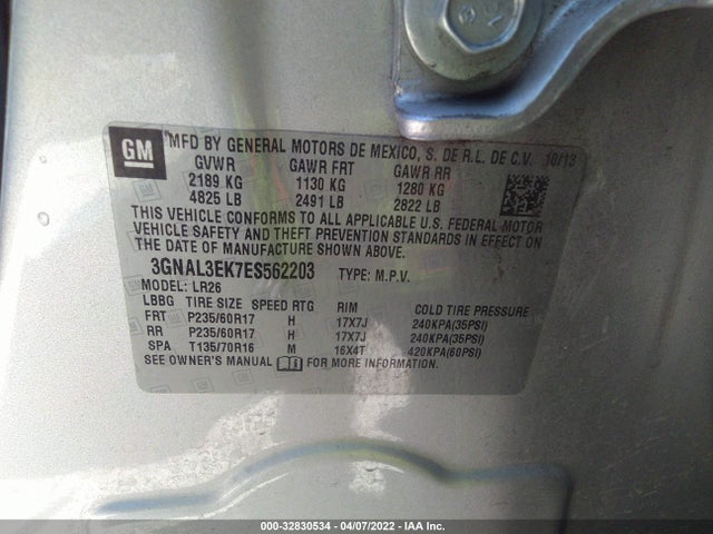 2014 Chevrolet Captiva Sport, VIN: 3GNAL3EK7ES562203