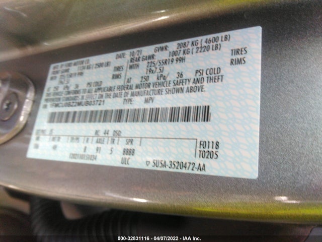 2021 Ford Escape, VIN: 1FMCU0BZ2MUB03721