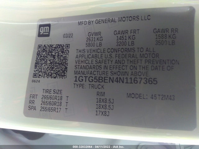 2022 GMC Canyon, VIN: 1GTG5BEN4N1167365