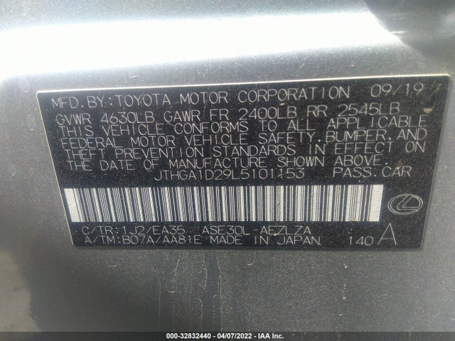 2020 Lexus IS, VIN: JTHGA1D29L5101153
