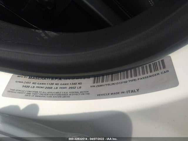 2019 Maserati Ghibli, VIN: ZAM57YSL2K1312742