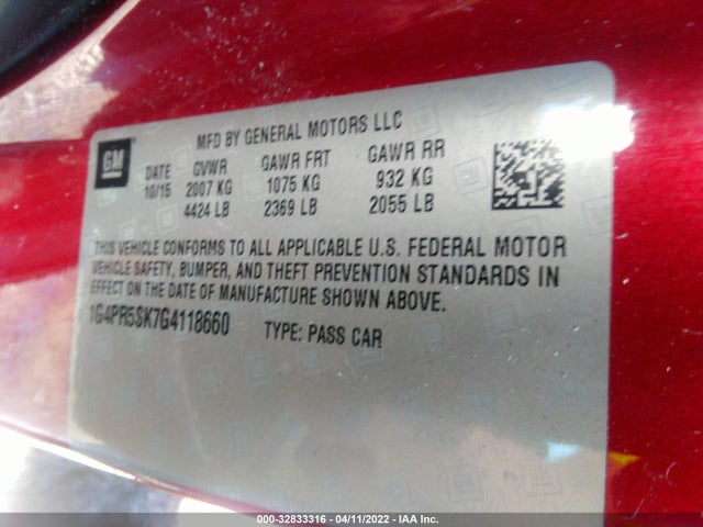 2016 Buick Verano, VIN: 1G4PR5SK7G4118660