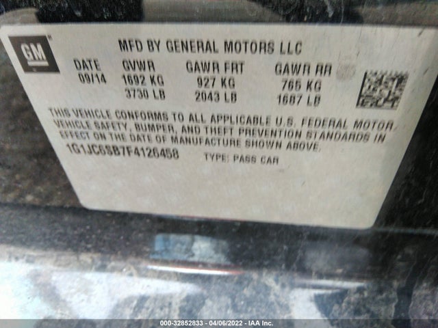 2015 Chevrolet Sonic, VIN: 1G1JC6SB7F4126458