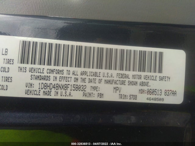 2008 DODGE DURANGO SLT VIN: 1D8HD48NX8F158032