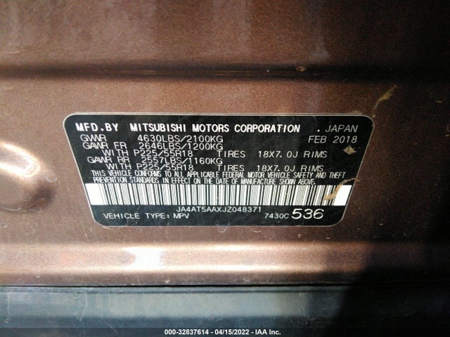 2018 Mitsubishi Eclipse, VIN: JA4AT5AAXJZ048371