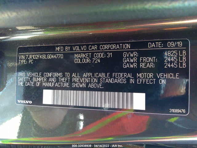 2020 Volvo S60, VIN: 7JR102FK6LG044770
