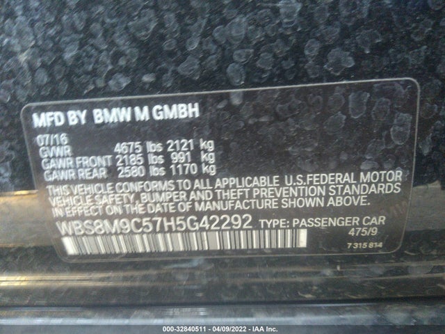 2017 BMW M3, VIN: WBS8M9C57H5G42292