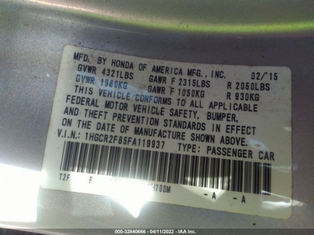 1HGCR2F85FA119937 Honda Accord Sedan Ex-l