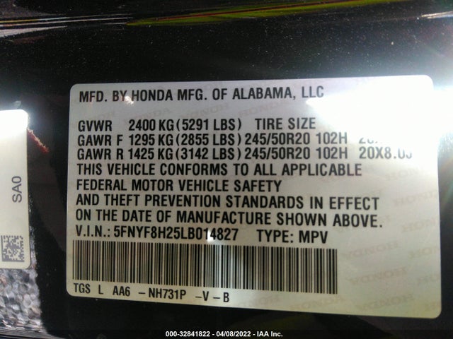 2020 Honda Passport, VIN: 5FNYF8H25LB014827
