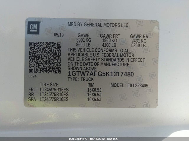 2019 GMC Savana, VIN: 1GTW7AFG5K1317480