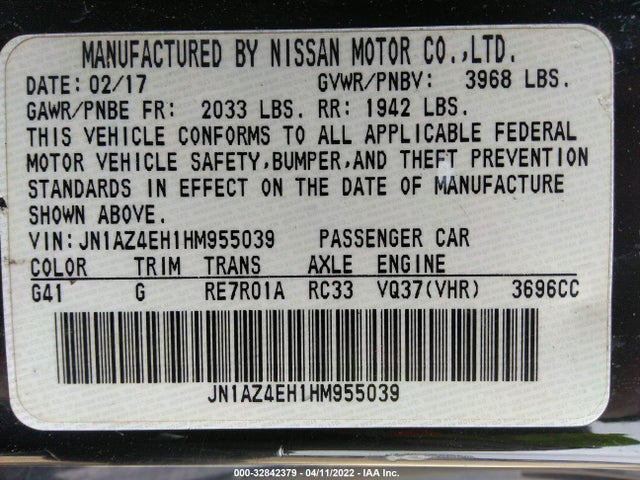 2017 Nissan Z, VIN: JN1AZ4EH1HM955039