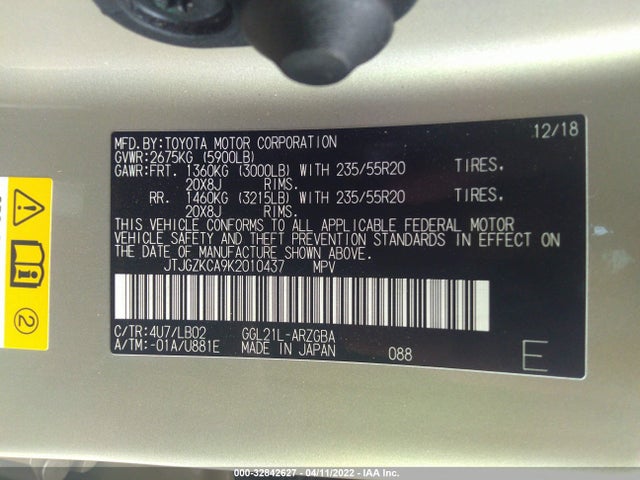 2019 Lexus RX, VIN: JTJGZKCA9K2010437