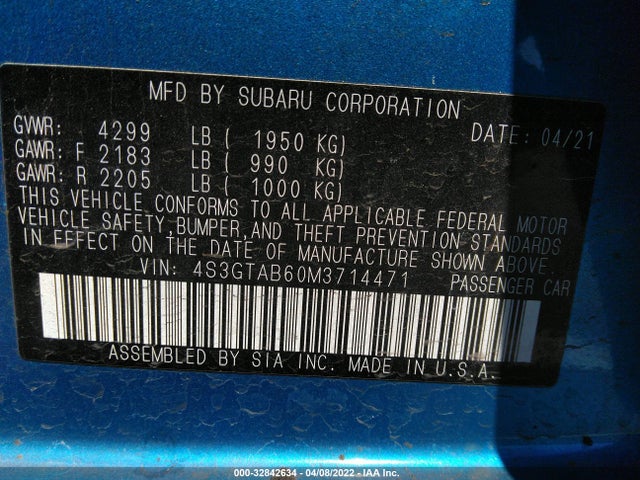 2021 Subaru Impreza, VIN: 4S3GTAB60M3714471