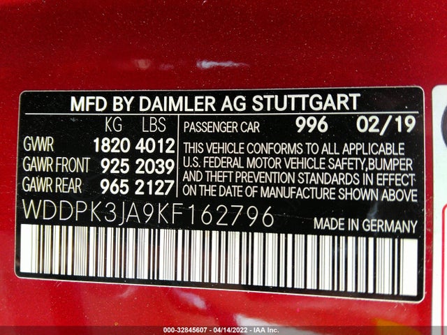 2019 Mercedes-Benz SLC-Class, VIN: WDDPK3JA9KF162796