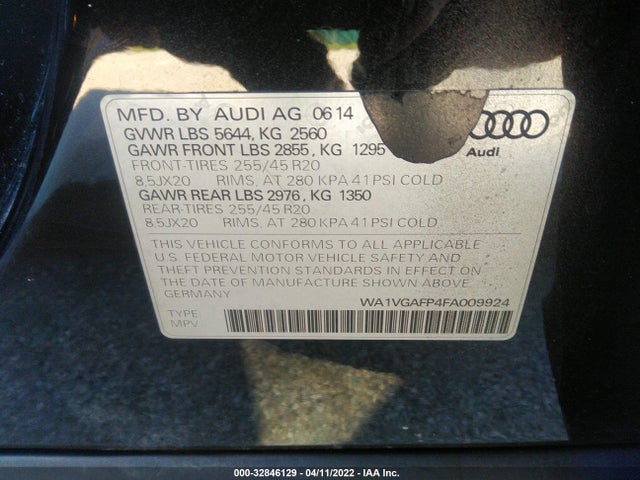 2015 Audi SQ5, VIN: WA1VGAFP4FA009924