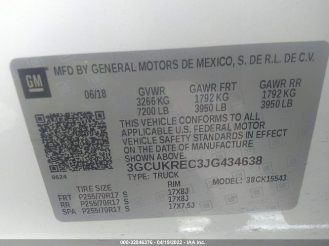 3GCUKREC3JG434638 Chevrolet Silverado 1500 1lt