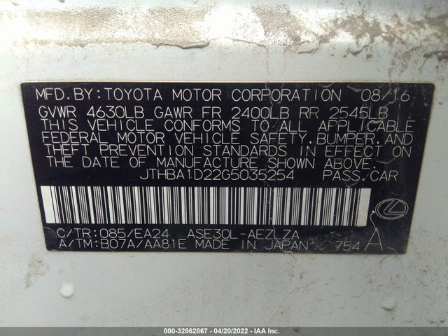 Lexus IS 200T 2016 JTHBA1D22G5035254 Image 15